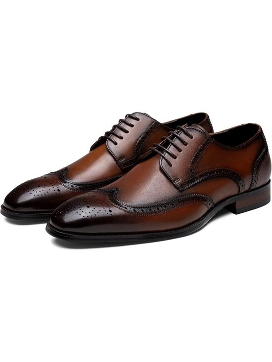 Men\'s Yellow brown Dress Shoes Leather Wingtip Formal Business Oxford Shoes